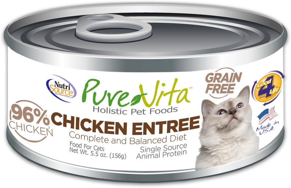 NutriSource PureVita Grain Free 96% Chicken Liver Entree Canned Cat Food-5.5 oz- Pack of 12