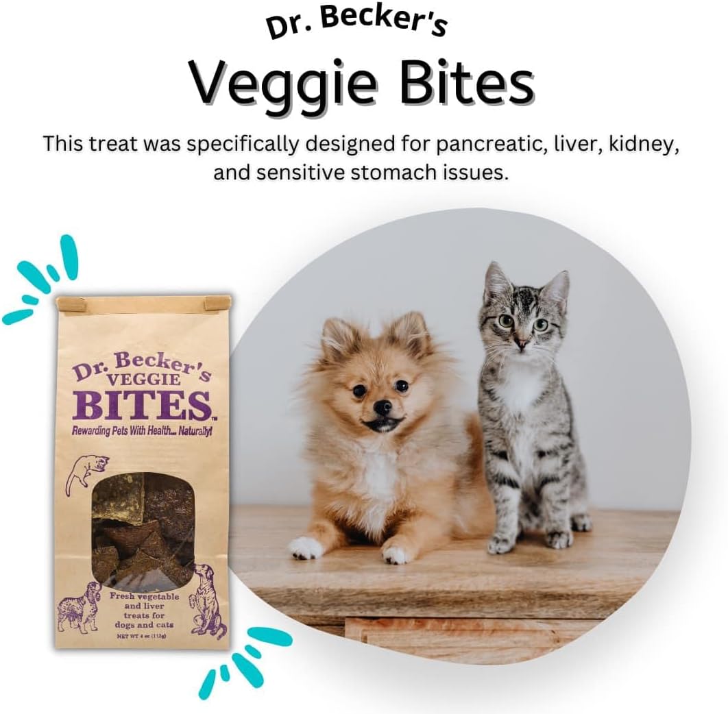 Dr. Becker's Veggie Bites | Made from Fresh Vegetables | Grain Free Liver Training Treats for Dogs & Cats, 4oz-3PK