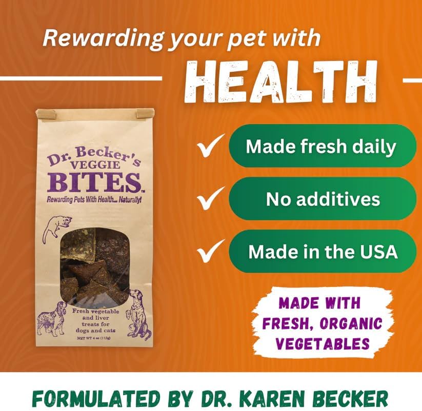 Dr. Becker's Veggie Bites | Made from Fresh Vegetables | Grain Free Liver Training Treats for Dogs & Cats, 4oz-3PK