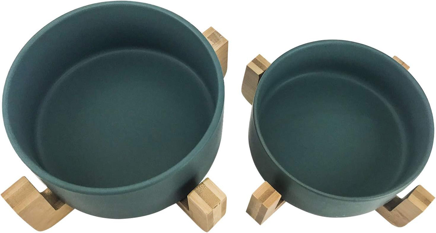 Midlee Modern Raised Pet Bowl on Stand (Single, Green-Large)
