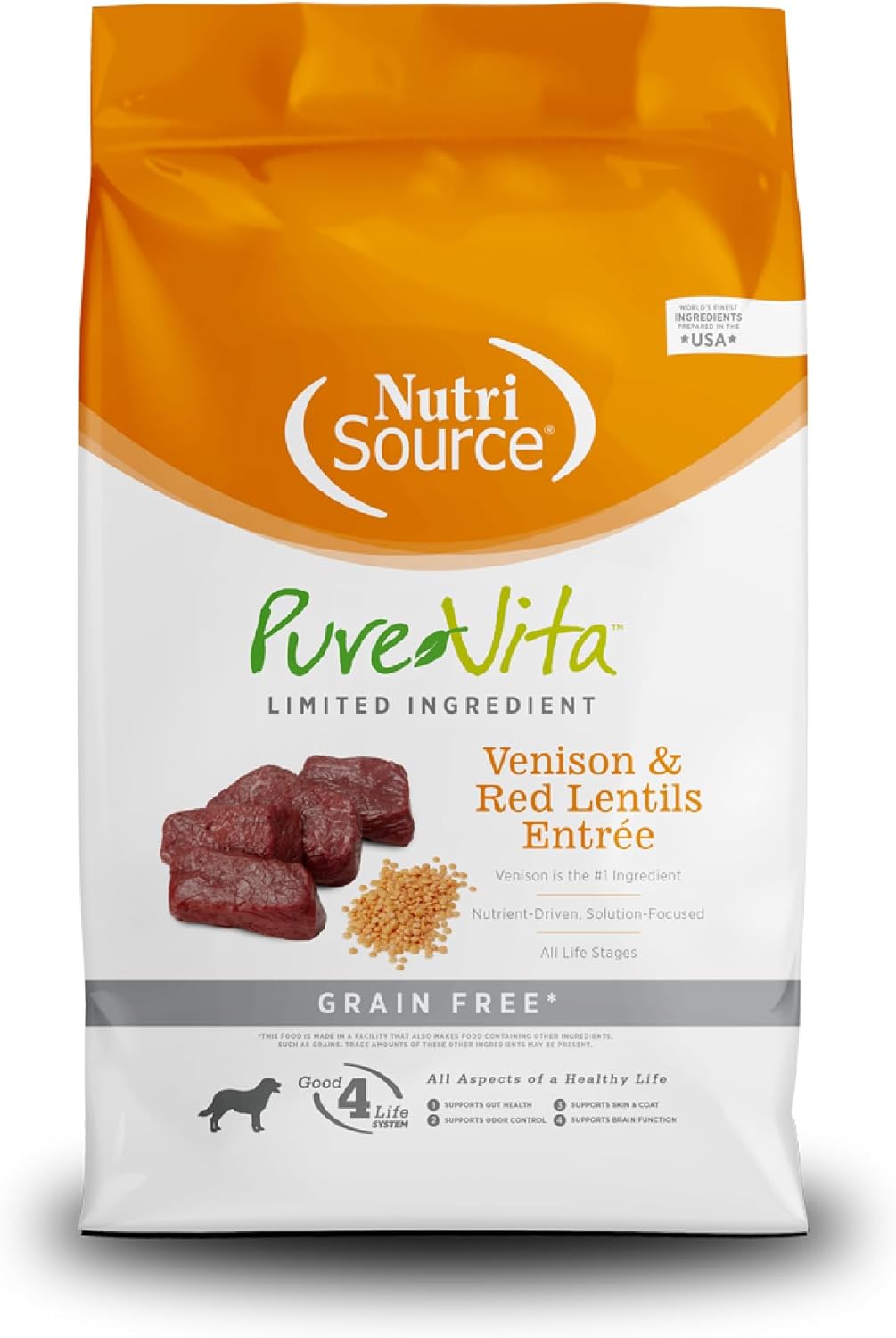 NutriSource PureVita Grain Free Venison & Red Lentils Entree Dry Dog Food - 5 lbs