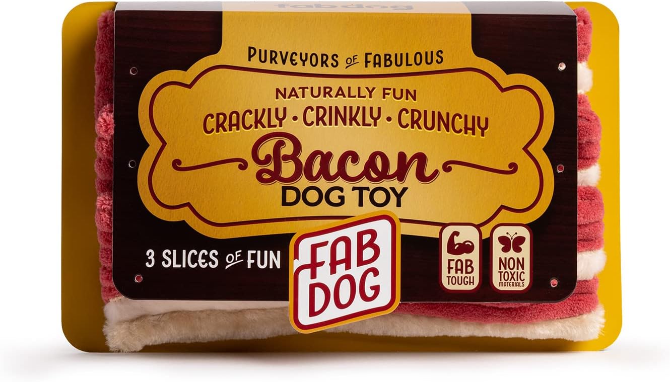 fabdog Packaged Bacon Dog Toy (3 Bacon Strip toys)