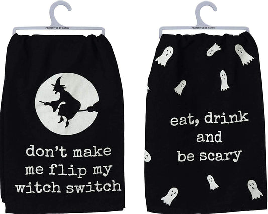 Primitives by Kathy Halloween Themed Kitchen Dish Towel Bundle Set of 2- Witch Switch & Eat Drink Be Scary