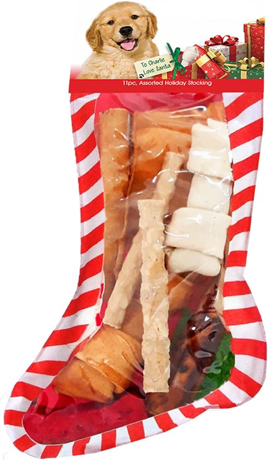 Pet Factory Holiday American Beefhide Rawhide Dog Stocking Assortment-11pc
