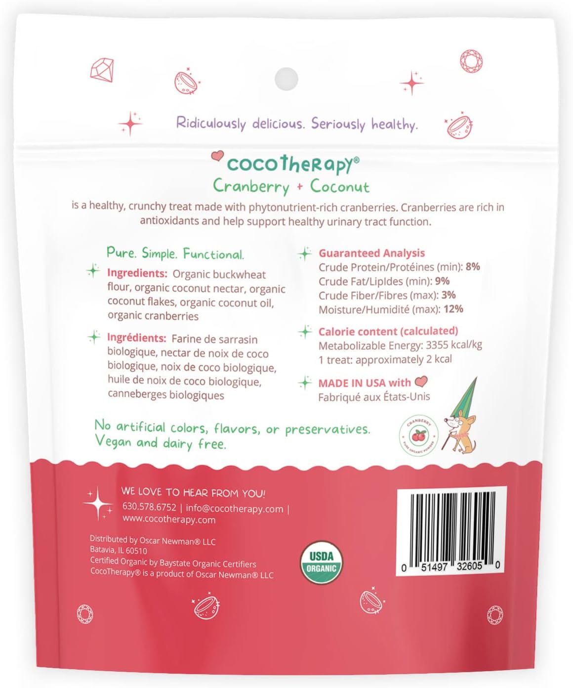 CocoTherapy Coco-Gems Training Treats Cranberry + Coconut - Organic Training Treat for dogs (5 oz)