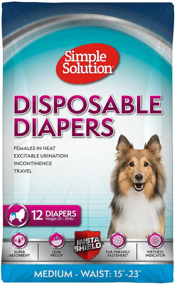 Simple Solution Disposable Dog Diapers for Female Dogs - Pack of 12 (Medium)