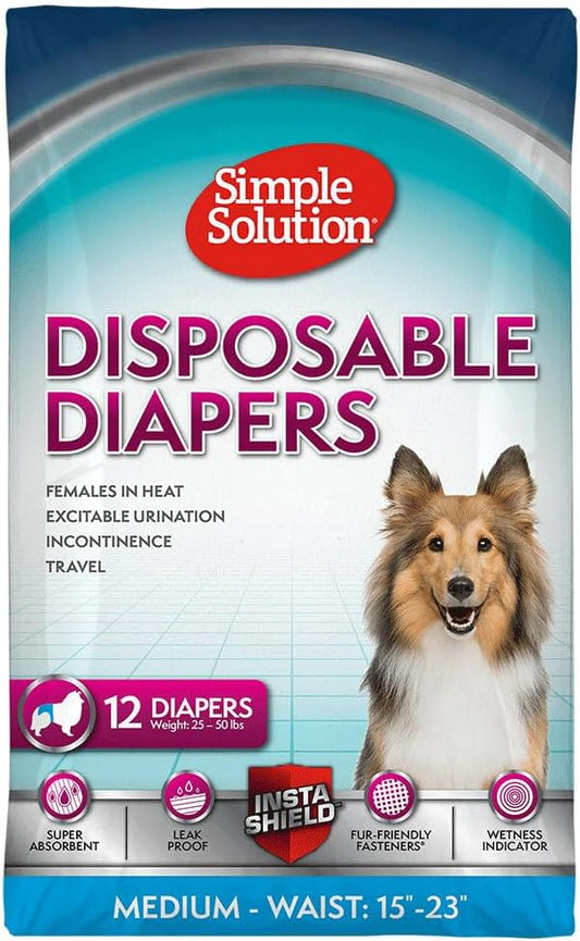 Simple Solution Disposable Dog Diapers for Female Dogs - Pack of 12 (Medium)