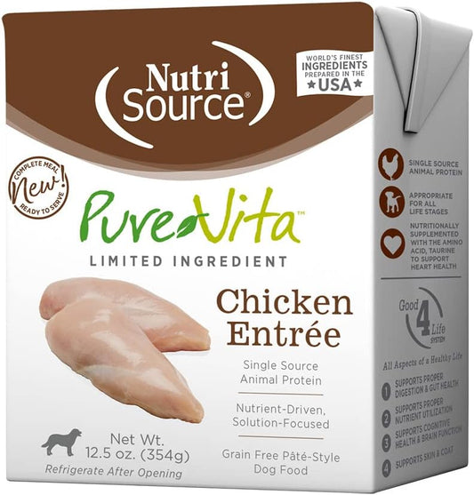 NutriSource PureVita Grain Free Chicken Entree Pate Style Tetra Pak Wet Dog Food - 12.5 oz