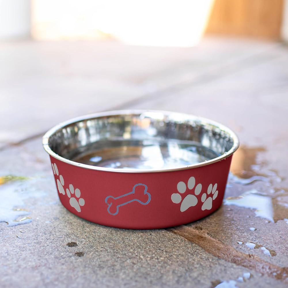Loving Pets Merlot Red Stainless Steel Dish With Rubber Base - Small
