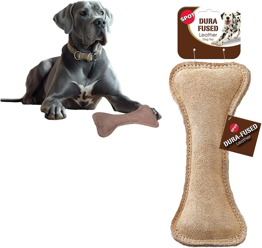 Spot Dura-Fused Leather Bone Dog Toy - 9"