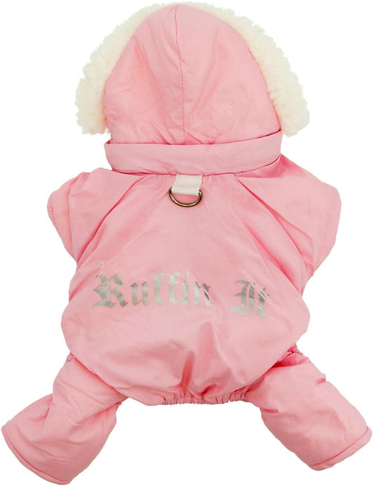 Doggie Design Pink Ruffin It Dog Snow Suit Harness, Pink, Medium