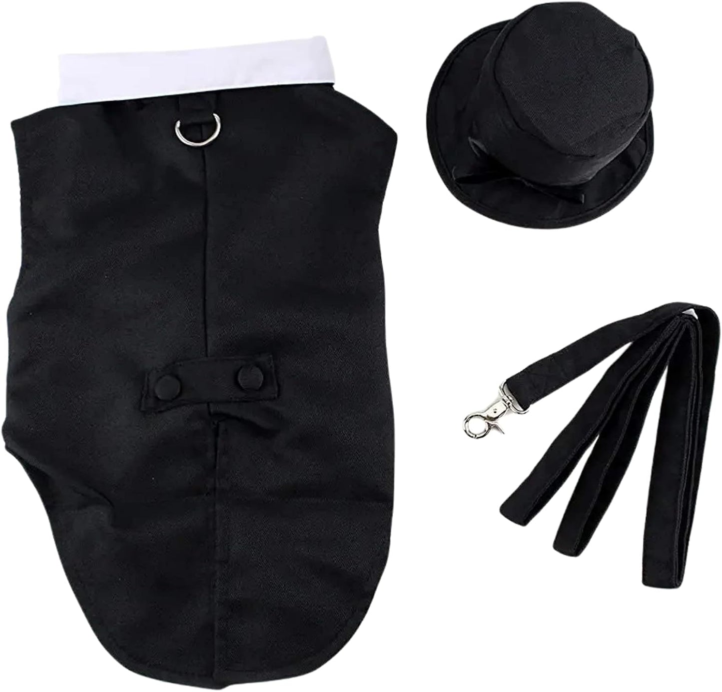 Midlee Dog Tuxedo Wedding Suit- Black Top Hat & Leash