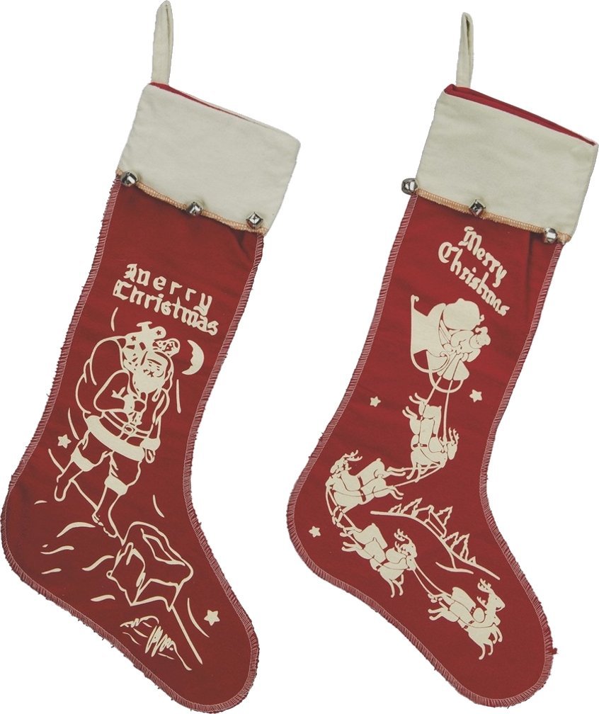 Primitives by Kathy Merry Christmas Vintage Style Large Felt Stockings with Bell Set of 2,Red