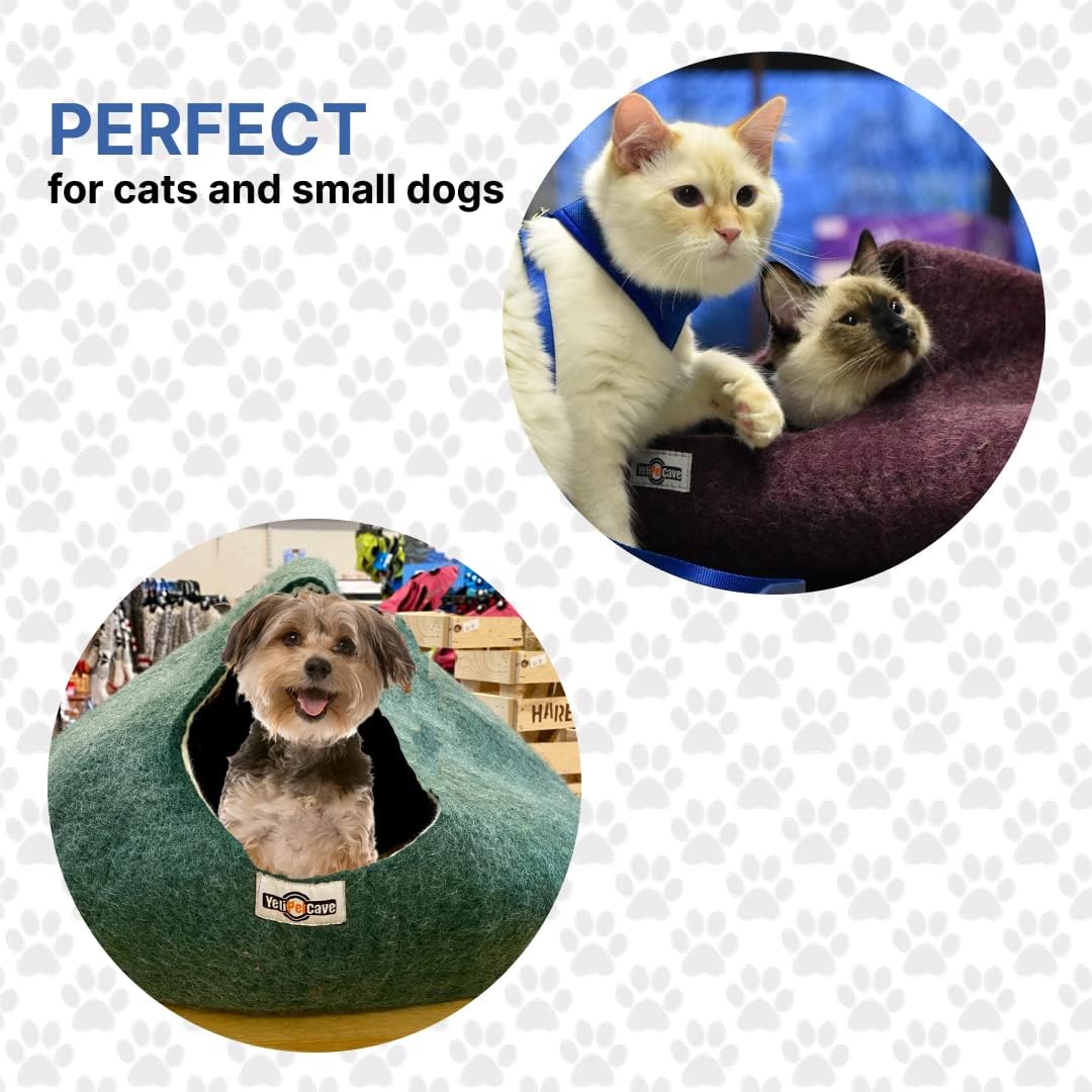 Yeti Pet Cave Pet Bed for Cats and Small Dogs, 100% New Zealand Wool, Red