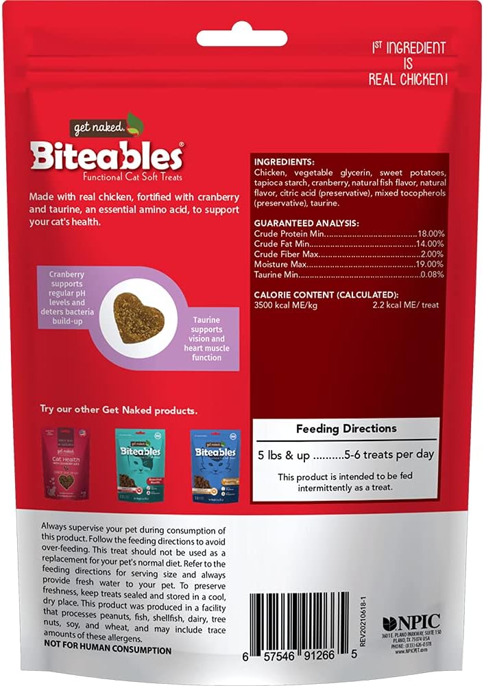 Get Naked Biteables Natural Soft Treats for Cats, Cat Health Plus, Chicken Feast Recipe, 3oz