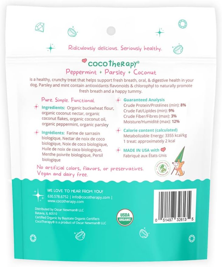 CocoTherapy Coco-Gems Training Treats Peppermint + Coconut - Organic Training Treat for dogs (5 oz)