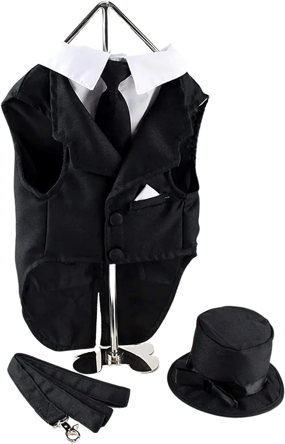 Midlee Dog Tuxedo Wedding Suit- Black Top Hat & Leash