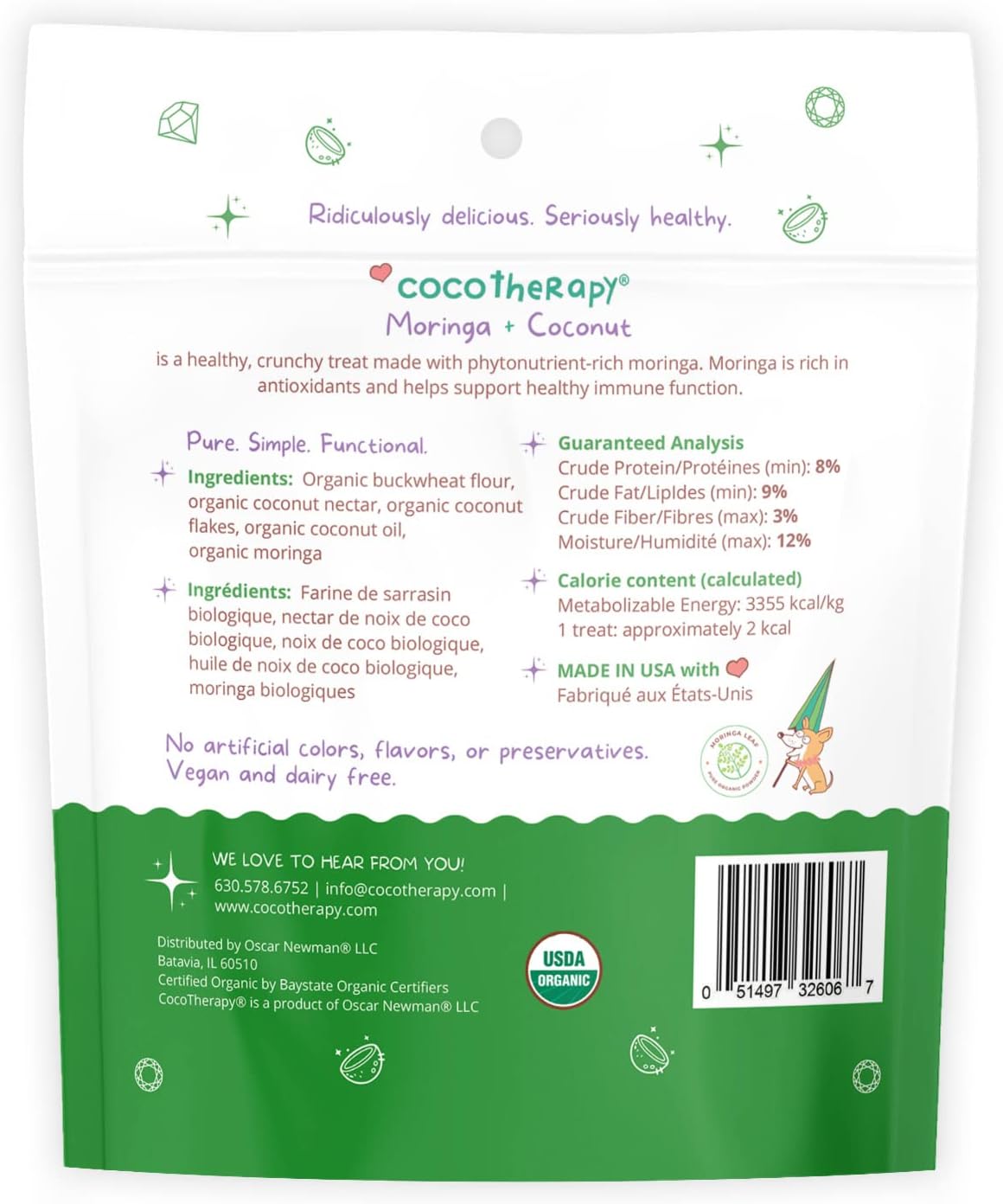 CocoTherapy Coco-Gems Training Treats Moringa + Coconut - Organic Training Treat for dogs (5 oz)