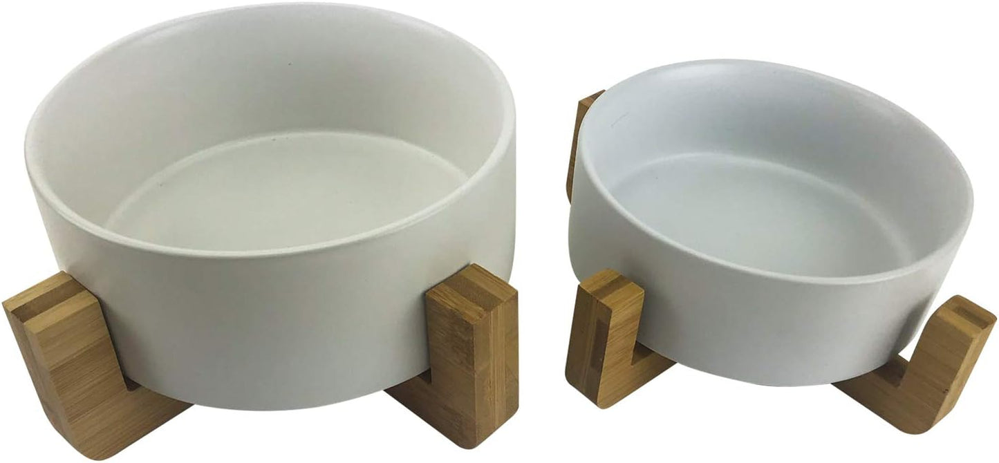 Midlee Modern Raised Pet Bowl on Stand (Single, White - Small)