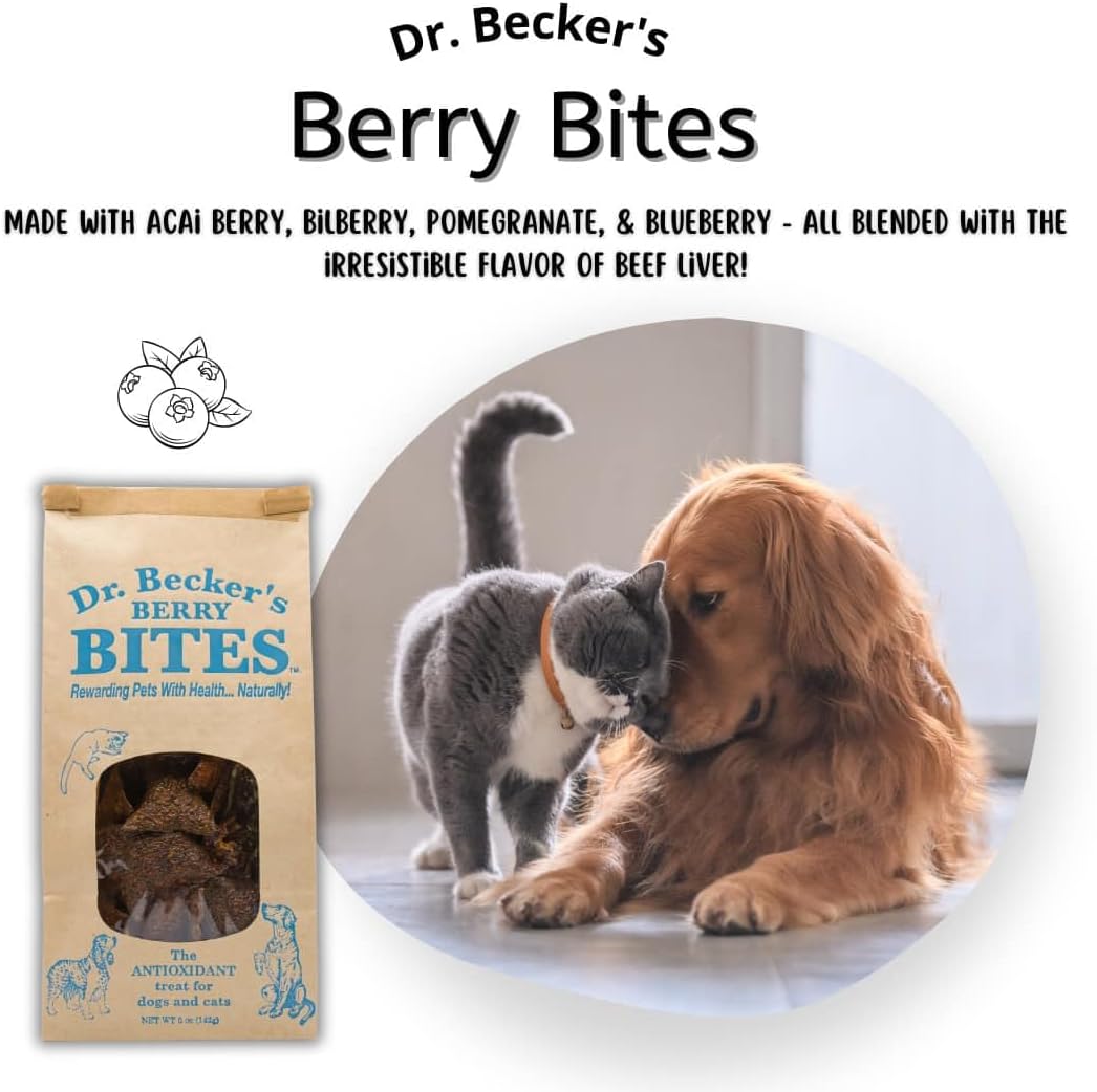 Dr. Becker's Berry Bites | Made from Acai Berry, Bilberry, Pomegranate, Blueberry | Grain Free Antioxidant Liver Training Treats for Dogs & Cats, 5oz (Pack of 3)