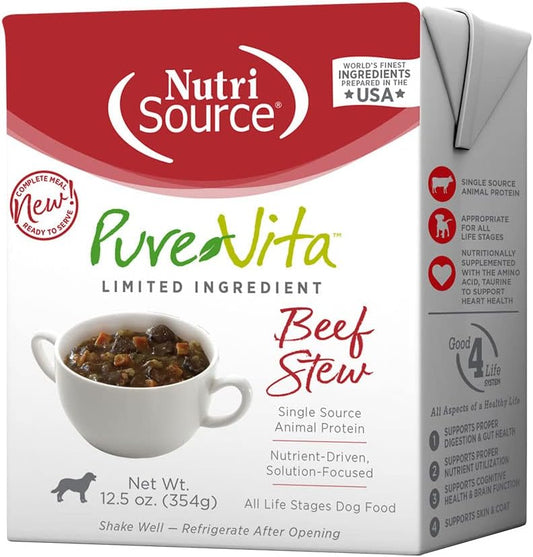 NutriSource PureVita Grain Inclusive Beef Stew Flakes Tetra Pak Wet Dog Food - 12.5 oz