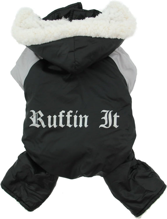 Doggie Design Ruffin It Dog Snowsuit Harness (Black & Grey, X-Small)