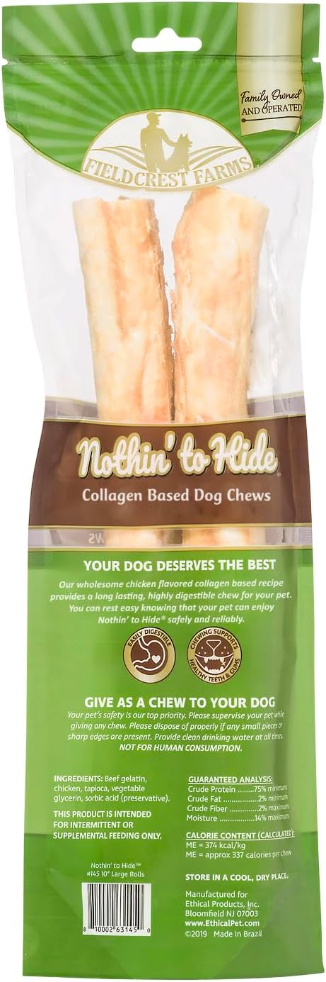 Fieldcrest Farms Nothing to Hide Natural Rawhide Alternative Roll Dog Treat - 10" (2 Pack)