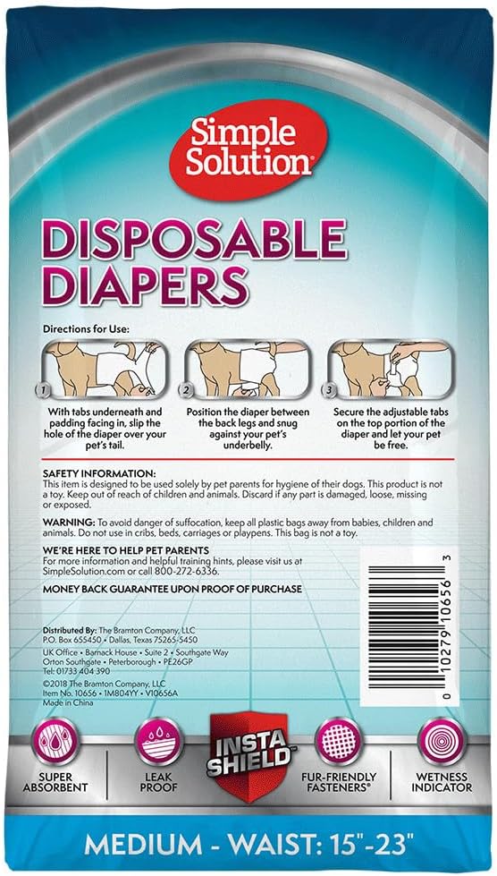 Simple Solution Disposable Dog Diapers for Female Dogs - Pack of 12 (Medium)