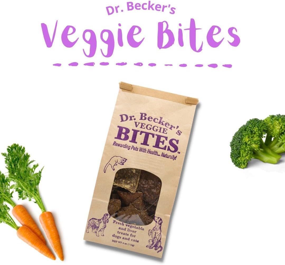 Dr. Becker's Veggie Bites | Made from Fresh Vegetables | Grain Free Liver Training Treats for Dogs & Cats, 4oz-3PK