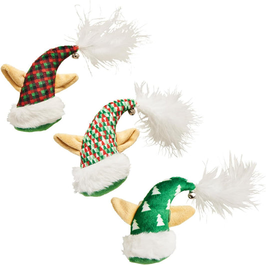 SPOT Holiday Christmas Elf Hat Catnip Toys Assorted Colors - One Toy - 4"