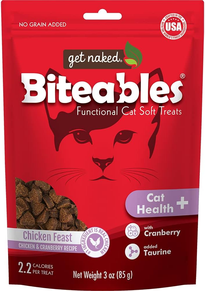 Get Naked Biteables Natural Soft Treats for Cats, Cat Health Plus, Chicken Feast Recipe, 3oz