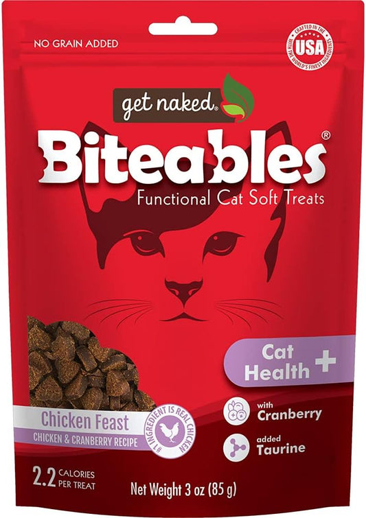 Get Naked Biteables Natural Soft Treats for Cats, Cat Health Plus, Chicken Feast Recipe, 3oz