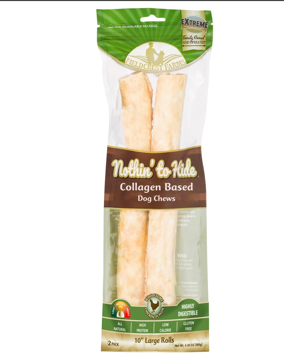 Fieldcrest Farms Nothing to Hide Natural Rawhide Alternative Roll Dog Treat - 10" (2 Pack)