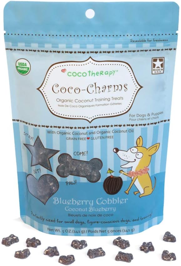 CocoTherapy Blueberry Cobbler Coco-Charms Dog Training Treats, 5 Ounces, Organic, Made in The USA