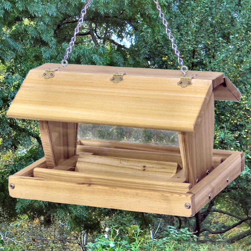 Stovall Cedar Medium Barn Hanging Hopper Bird Feeder