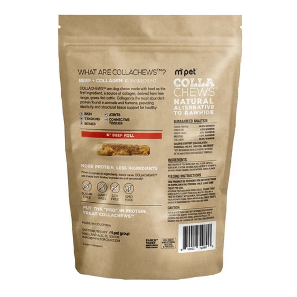 CollaChews Beef & Collagen Rawhide Free 6" Roll Dog Treat - 4 Pack Bag