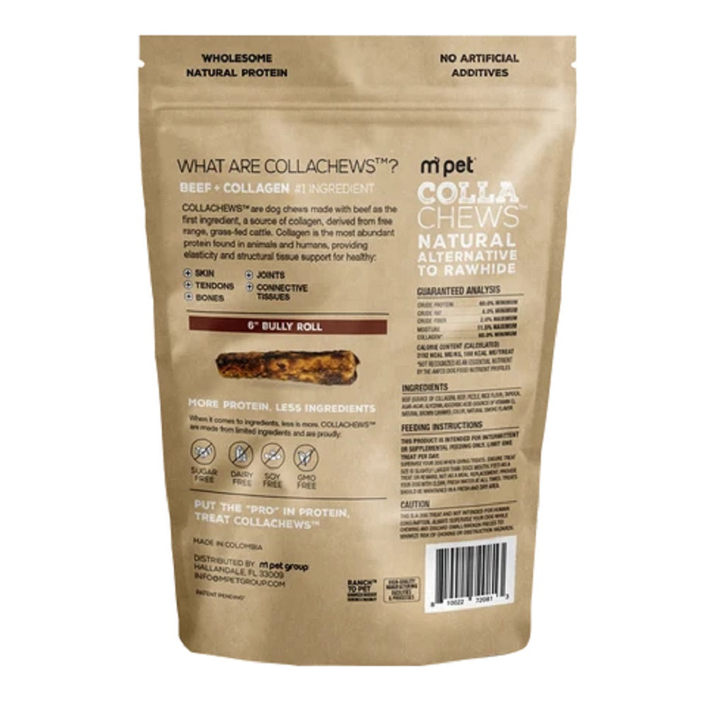 CollaChews Bully & Collagen Rawhide Free 6" Roll Dog Treat - 4 Pack Bag