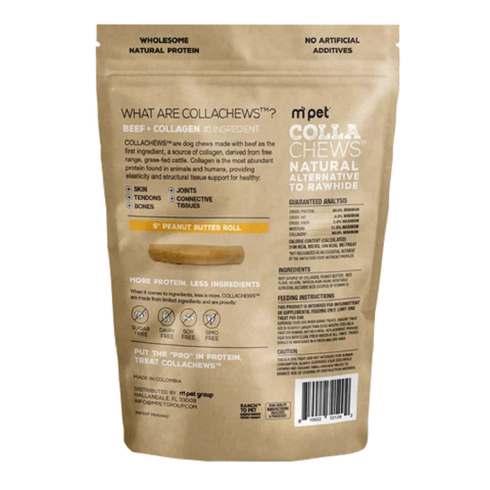CollaChews Peanut Butter & Collagen Rawhide Free 6" Roll Dog Treat - 4 Pack Bag