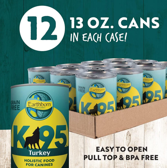 Earthborn Holistic K95 Turkey Recipe Grain-Free Canned Moist Dog Food (13 oz) Pack of 12