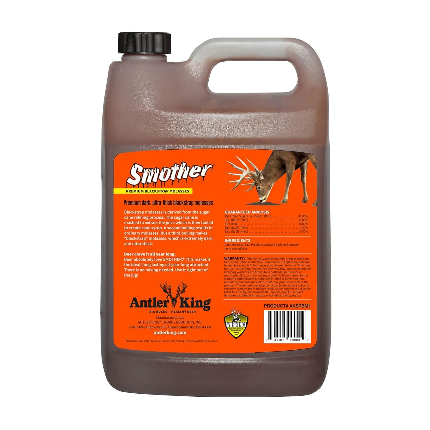 Antler King Smother Year-Long Deer Attractant Premium Dark Ultra-Thick Blackstrap Molasses - 1 Gallon