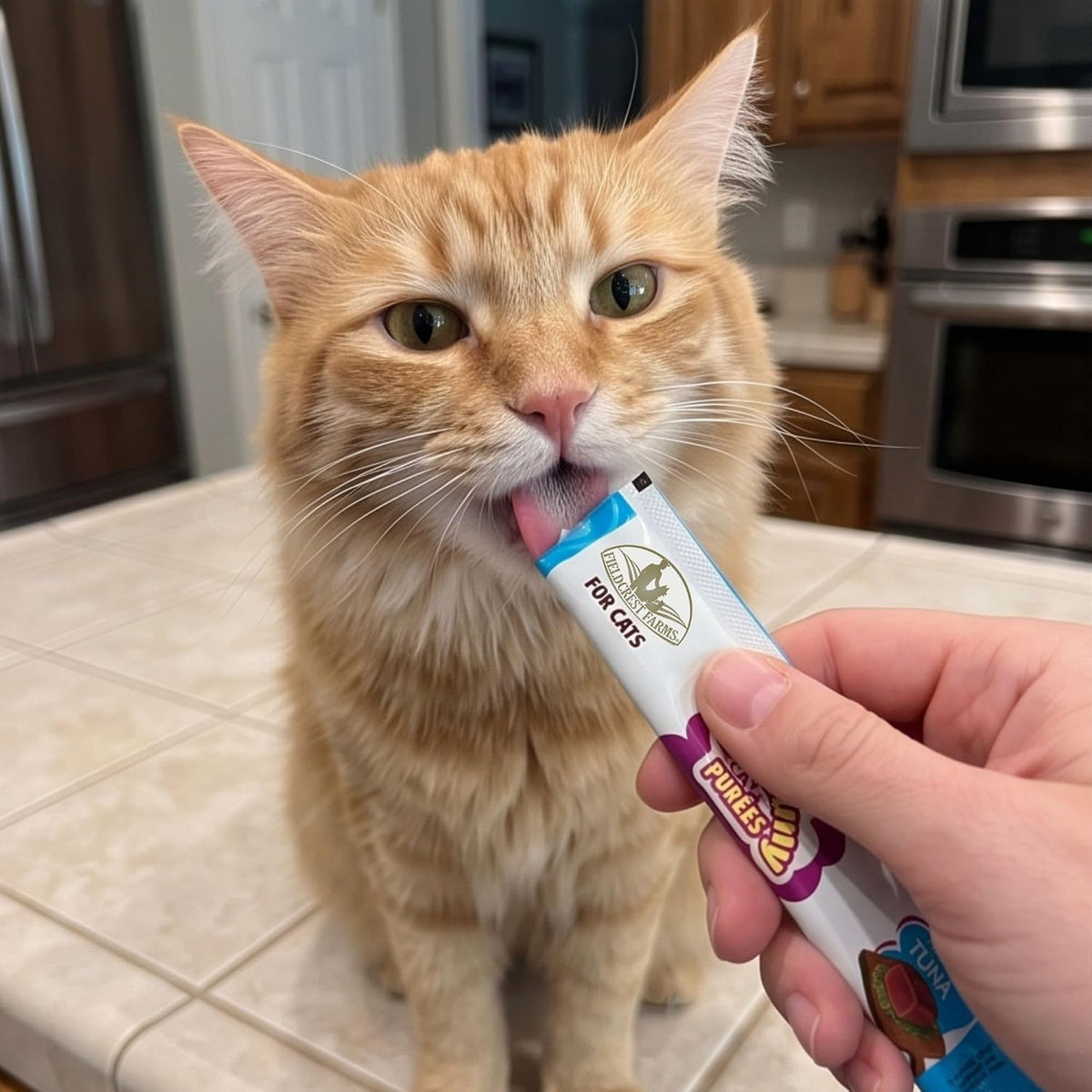 Fieldcrest Farms Creamy Cat Purées, Tuna Flavor, Smooth and Tasty Lickable Cat Treats with Taurine, Moist & Hydrating, Food Topper, 21 Count in Pack