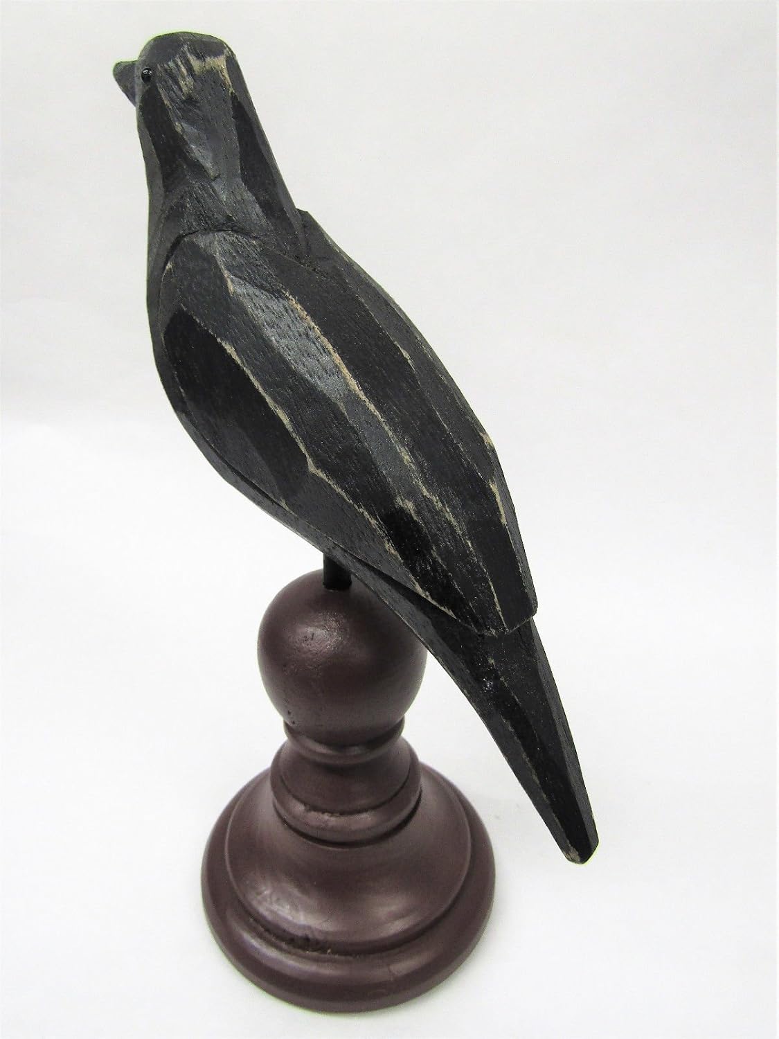 New "Carved" Look Weathered Rustic Primitive Crow On Spindle Finial Raven Poe