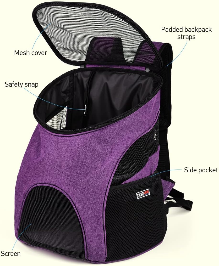 DOGLINE Pet Carrier Pack (Front or Back)  Bag - Purple (Medium)