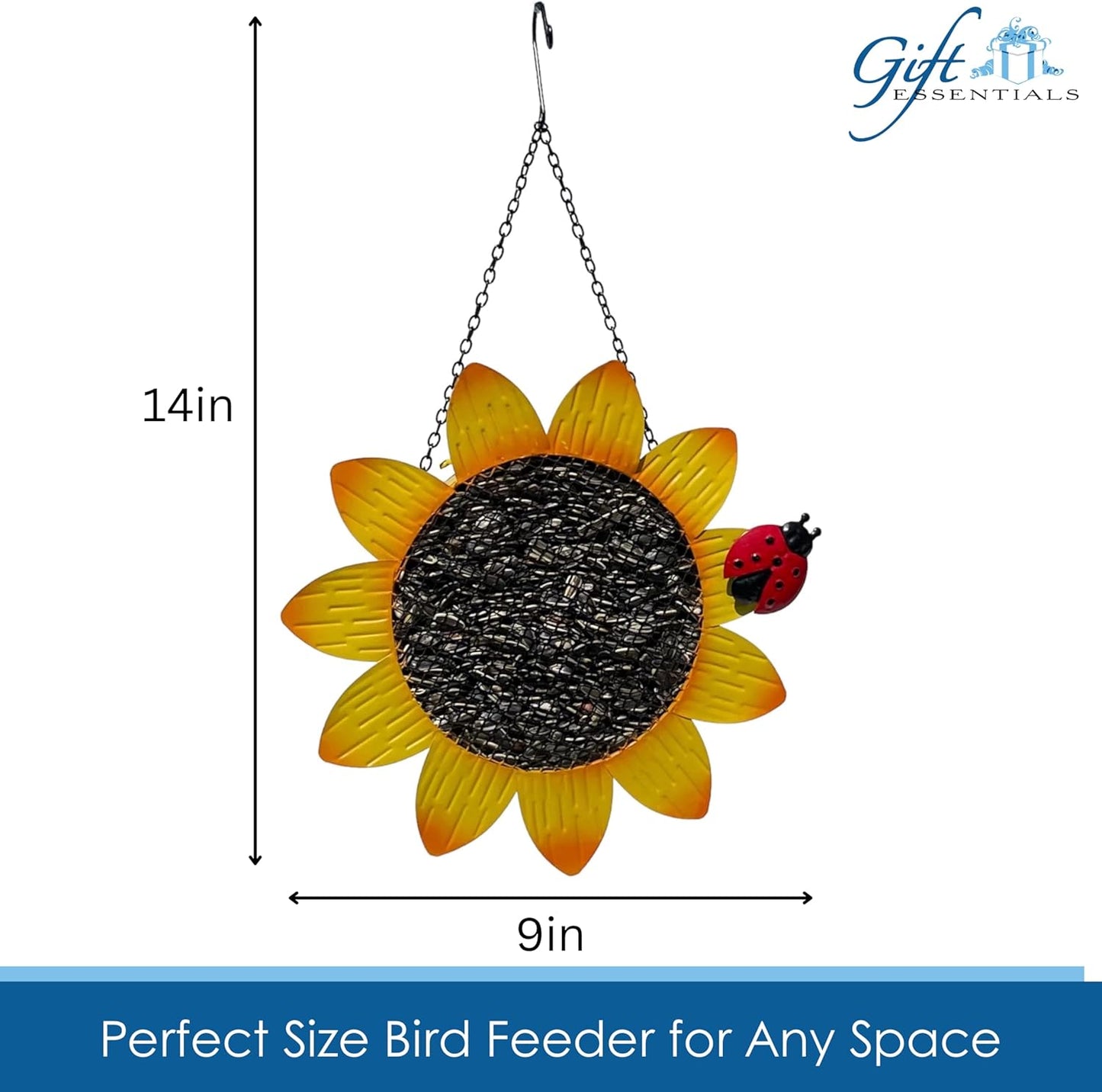 Gift Essentials Metal Yellow Sunflower with Ladybug Mesh Bird Feeder - 9"