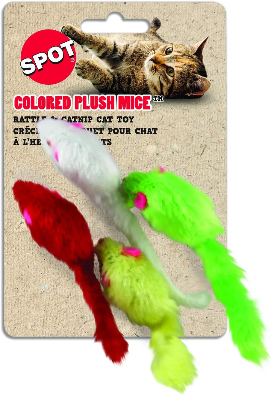 Spot Colored Plush Mice Cat Toys - 4pc