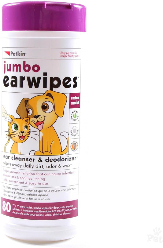 Petkin Jumbo Ear Wipes for Cats & Dogs