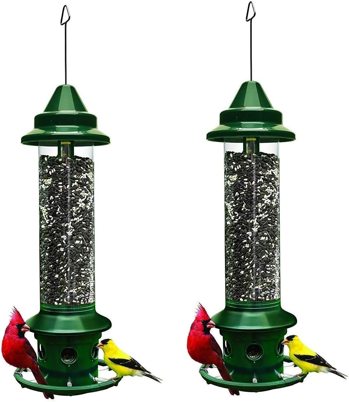 Brome,Squirrel Buster Plus 6"x6"x28" (w/hanger) Wild Bird Feeder with Cardinal Ring and 6 Feeding Ports, 5.1lb Seed Capacity, 2 Pack