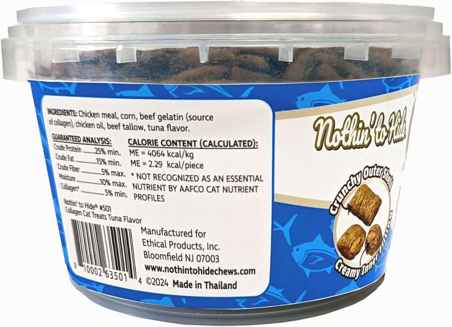 Fieldcrest Farms Nothin’ to Hide Collagen Cat Treats – Crunchy & Creamy Cat Snacks, Tuna Flavor, 8oz Tub.