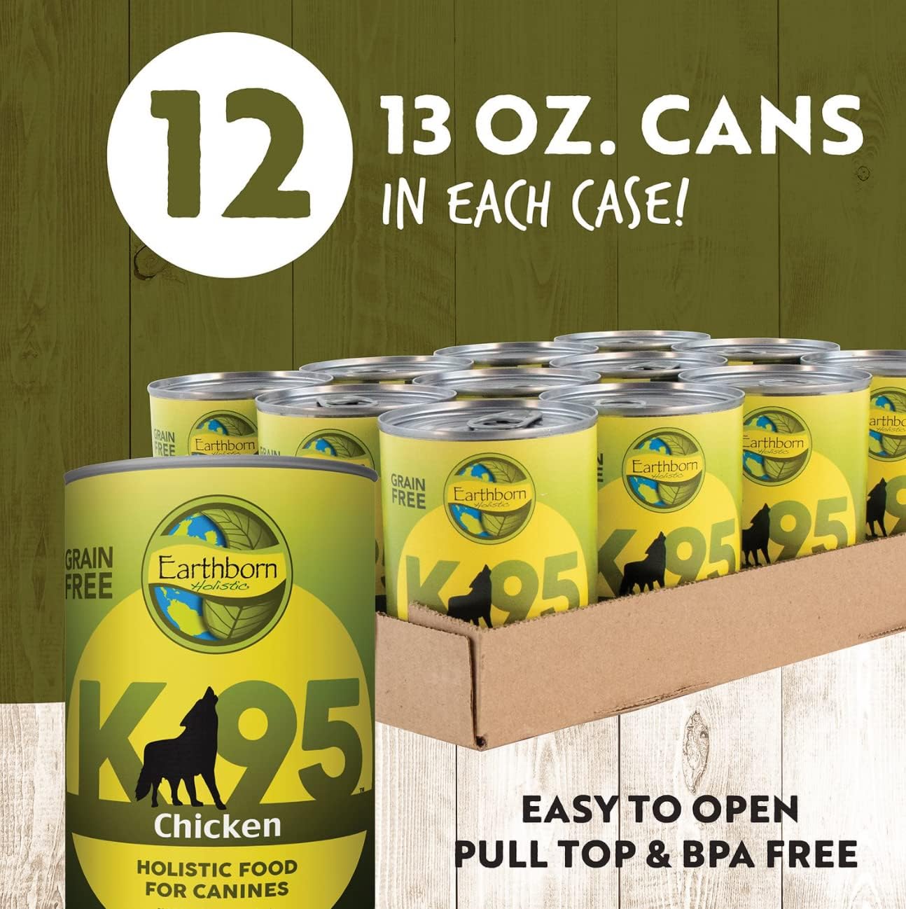 Earthborn Holistic K95 Chicken Recipe Grain-Free Canned Moist Dog Food (13 oz) Pack of 12