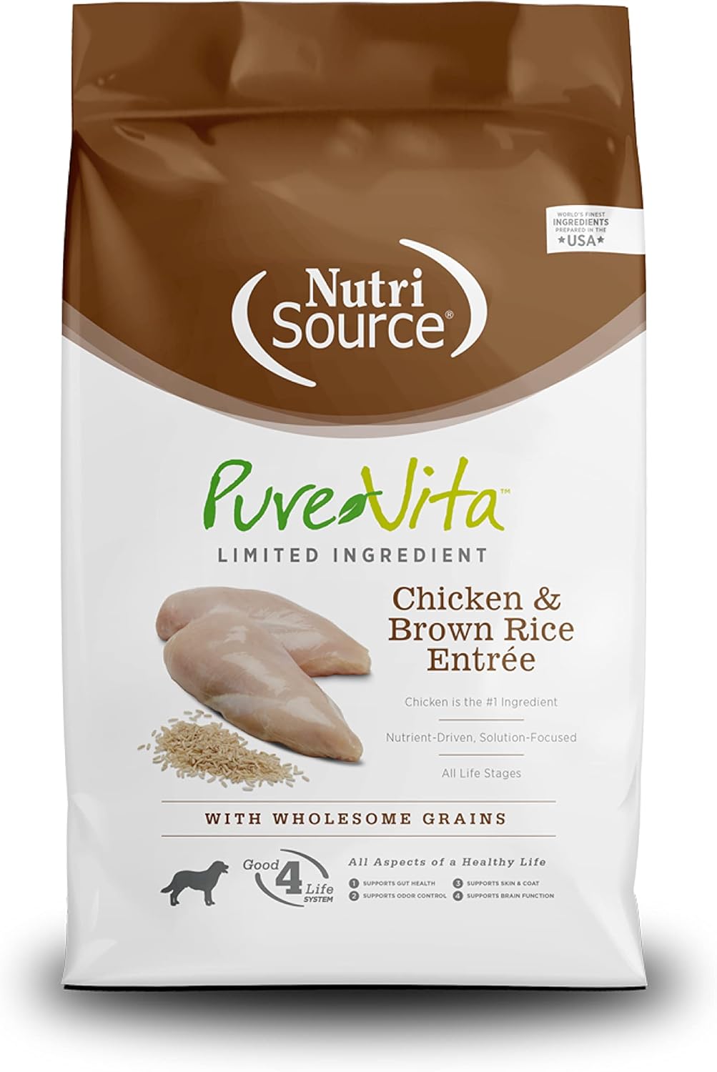 NutriSource PureVita Chicken and Brown Rice Entree with Wholesome Grains Dry Dog Food-25 lbs